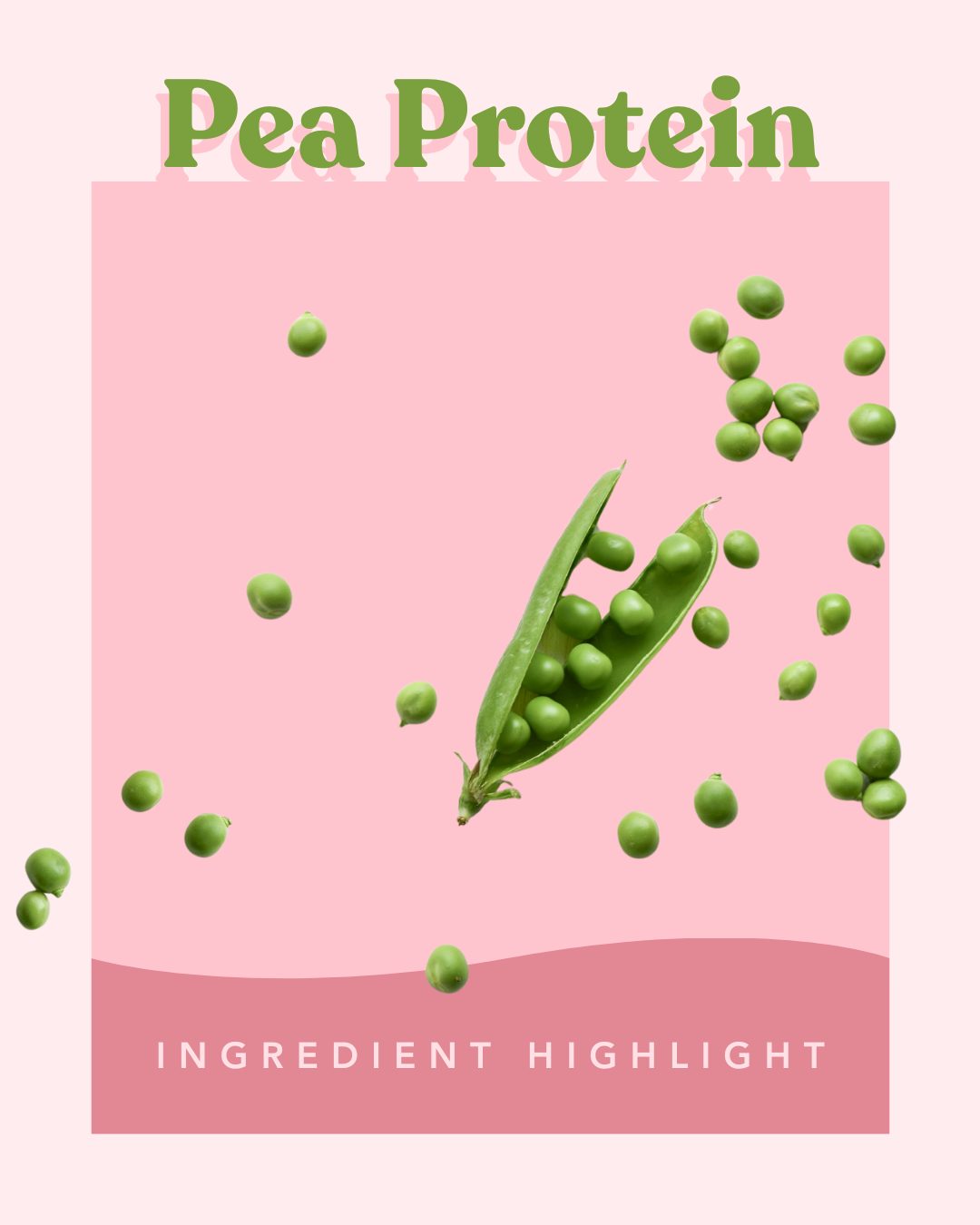 An open pea pod and loose peas on a pink background